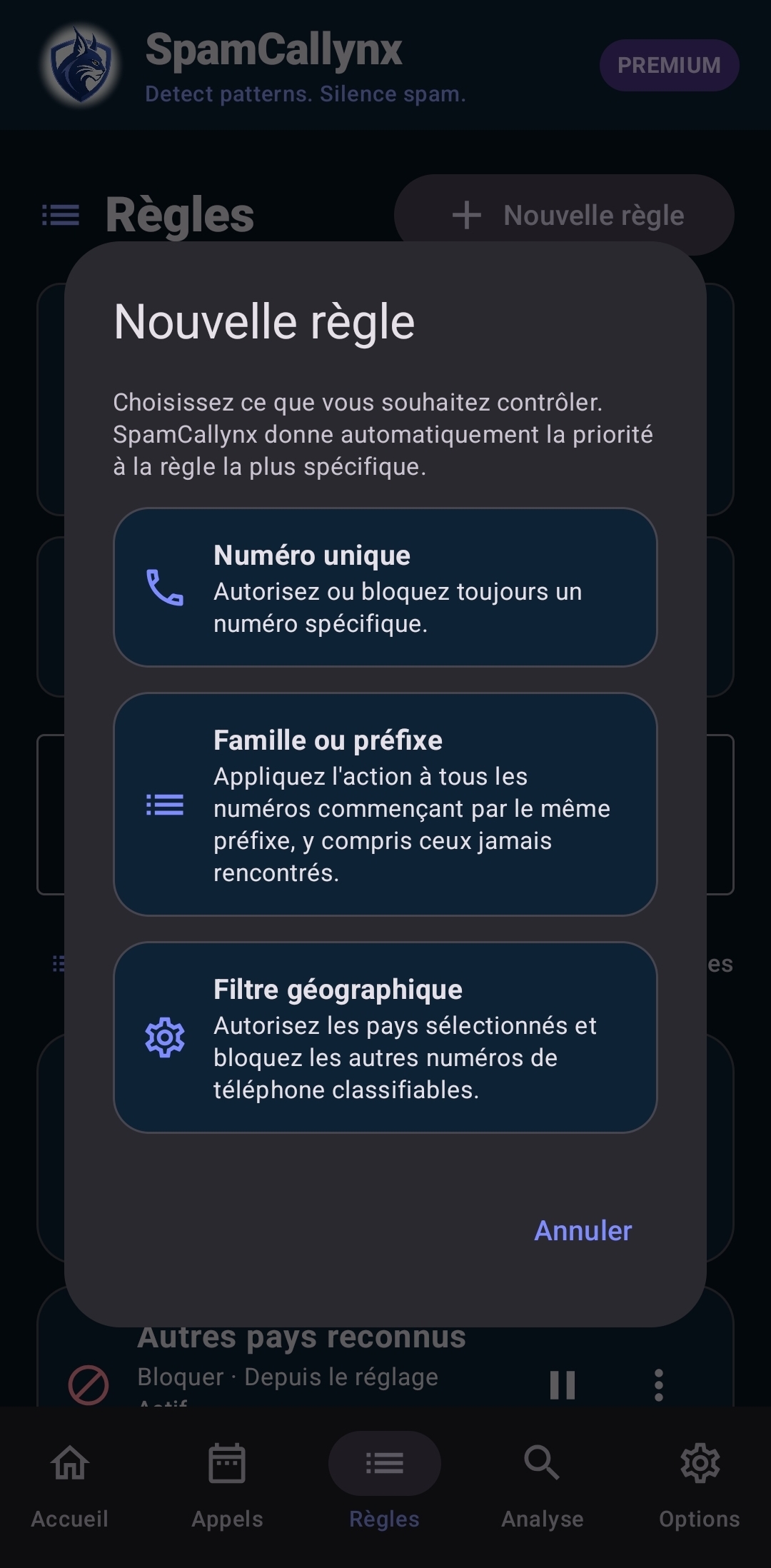 Règles : gérez vos choix.