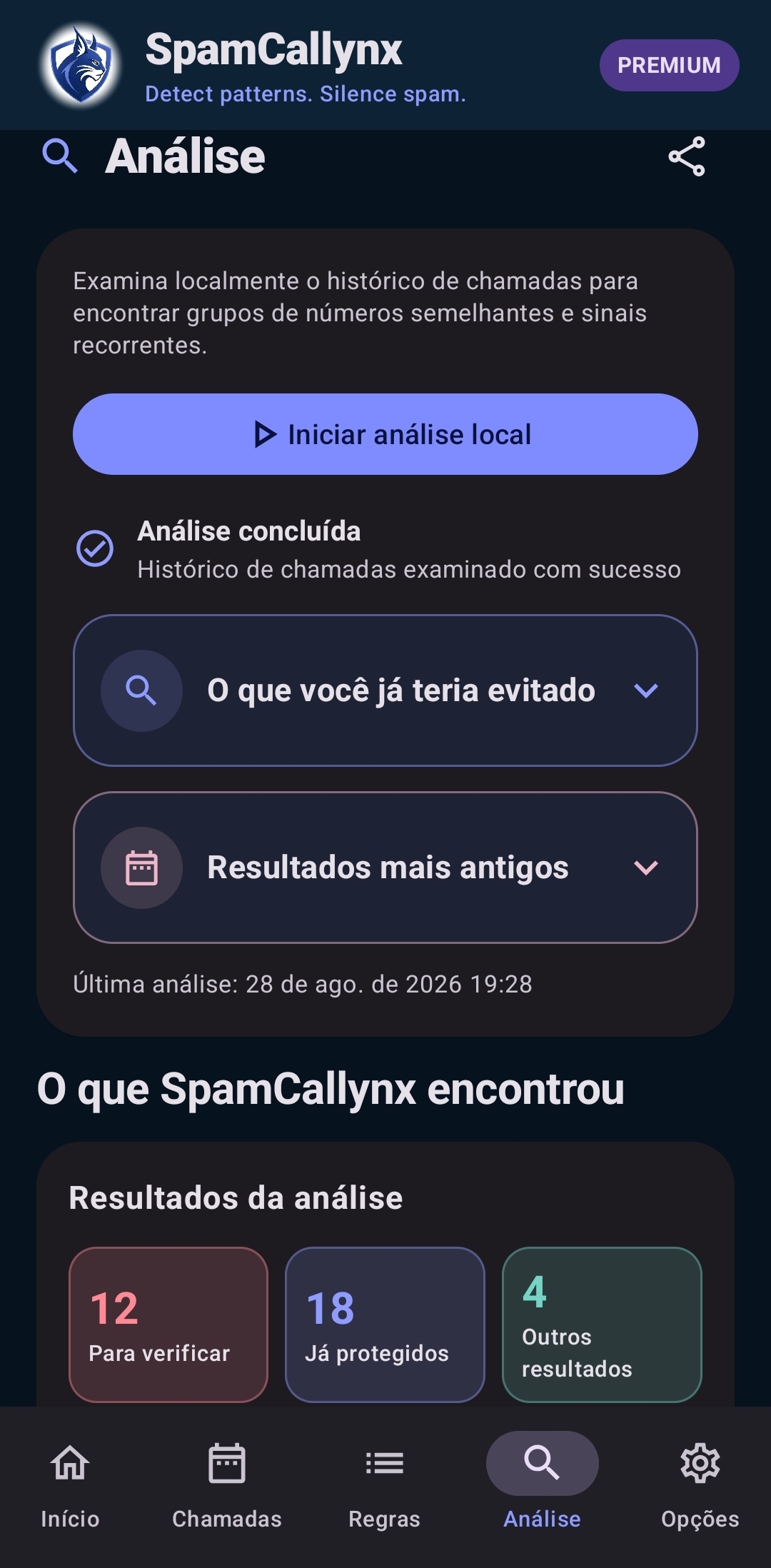 Análise: grupos e evidências.
