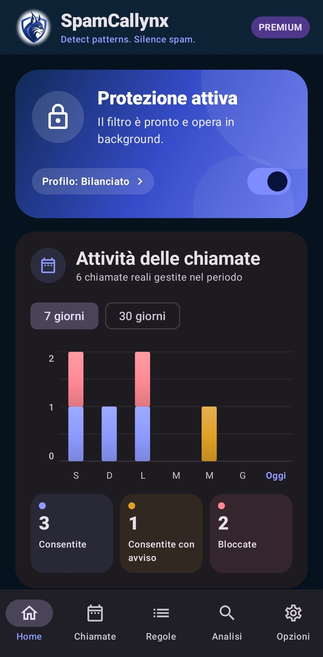 Dashboard: controlla lo stato della protezione.